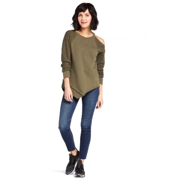 Evereve Redhaute Cutout One Shoulder Asymmetrical Pullover Sweatshirt Green XS - Picture 1 of 6